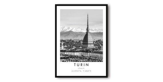 Turin Italy Black and White Cityscape Art Print