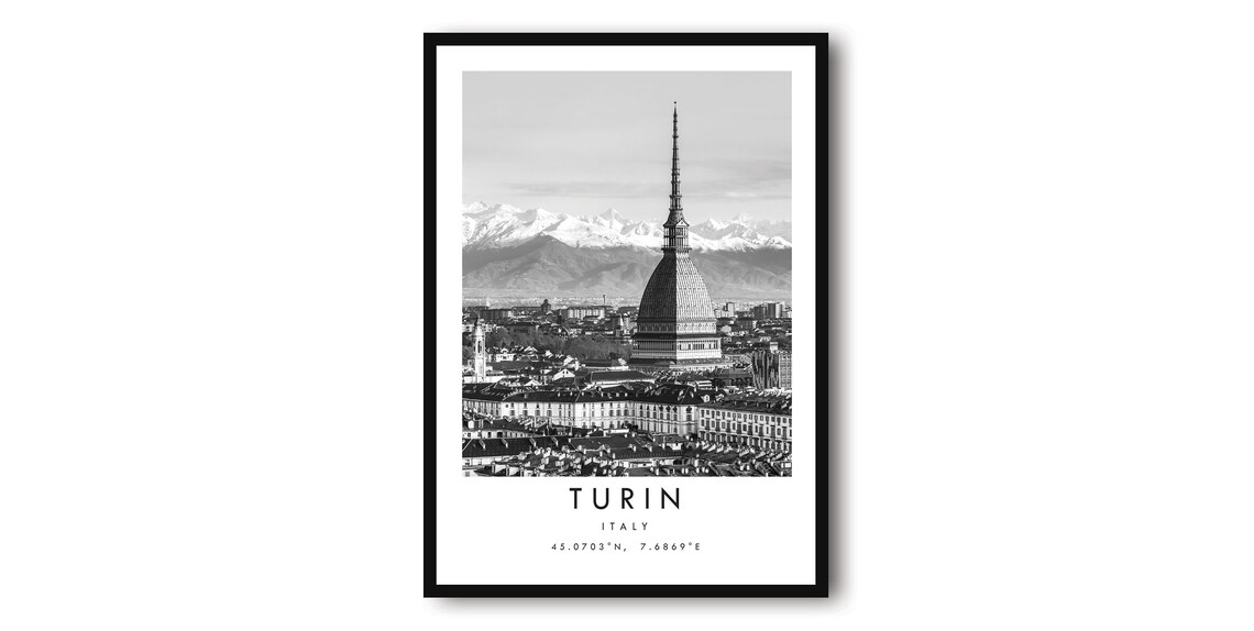 Turin Italy Black and White Cityscape Art Print
