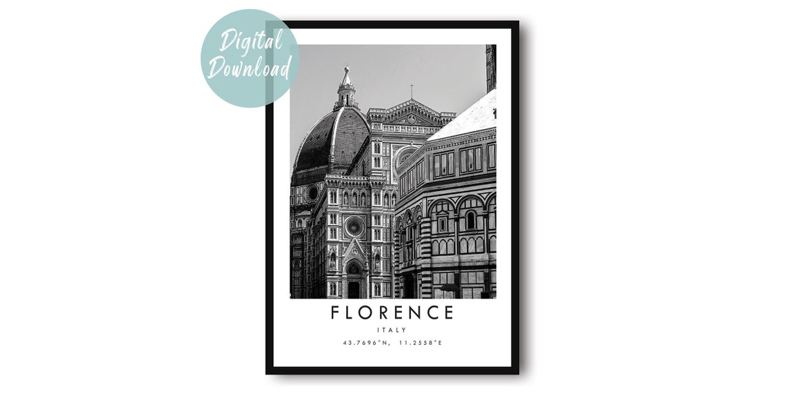 Florence Duomo Dome with Striped Baptistery Black and White Poster
