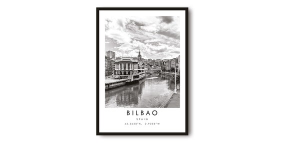 Bilbao Spain Black and White Cityscape Art Print