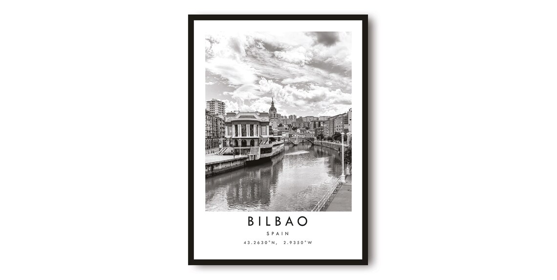 Bilbao Spain Black and White Cityscape Art Print
