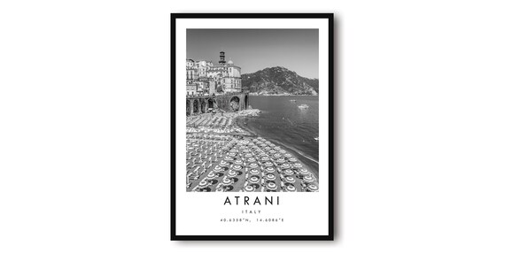 Atrani Italy Black and White Travel Poster