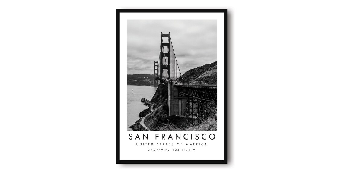 San Francisco Travel Poster, Black and White Wall Decor