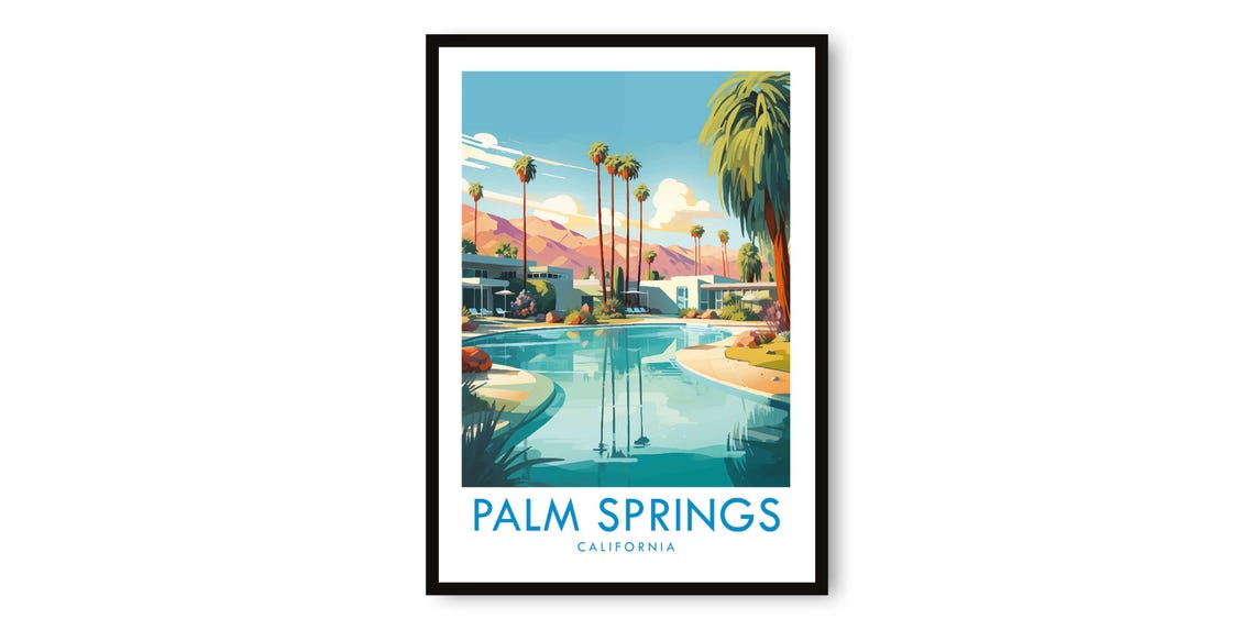 Palm Springs California Midcentury Pool Palm Trees Travel Poster