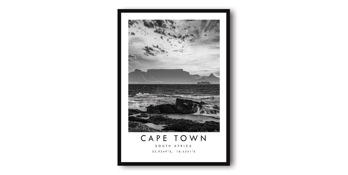 Cape Town Black And White Minimalist Travel Poster