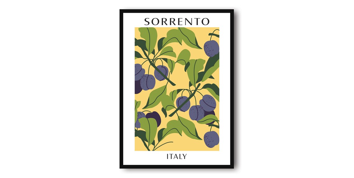Sorrento Italy Ripe Plum Branch Sunny Fruit Market Art Poster