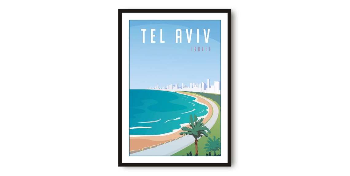 Tel Aviv Israel Mediterranean Beach Skyline Minimalist Travel Poster