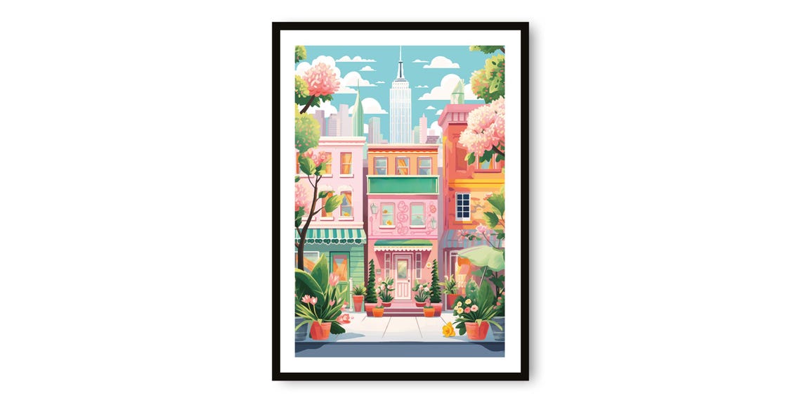 New York City Colorful Street Storefronts Empire State Poster
