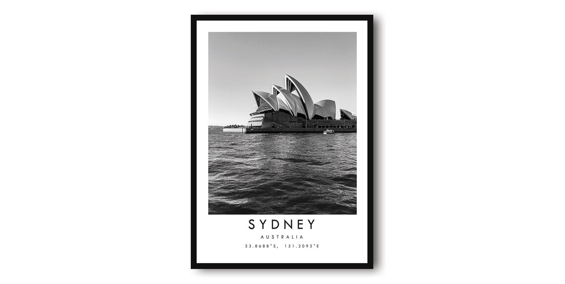 Sydney Australia Black and White Opera House Harbor Photo Poster