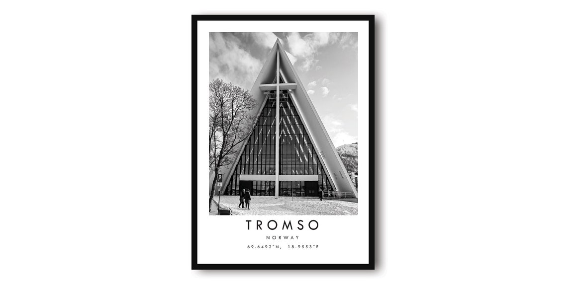 Tromso Norway Arctic Cathedral Black and White Poster Travel Art