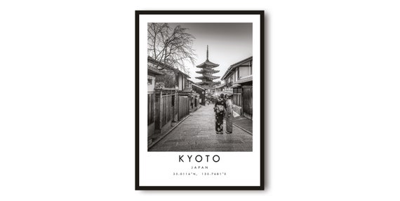Kyoto Japan Black And White Cityscape Travel Poster