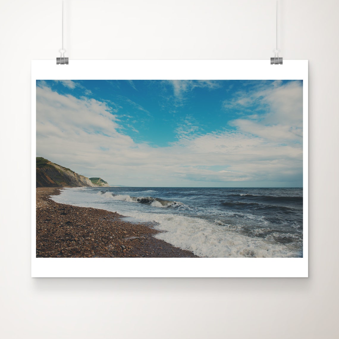 Charmouth Beach Waves Shingle Shore Dorset Coast Photo Poster