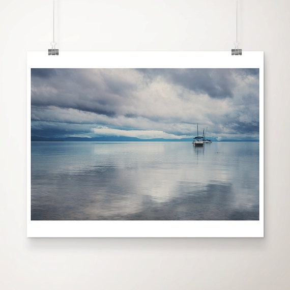 Lake Tahoe Sunrise Photograph Boat Reflection Decor