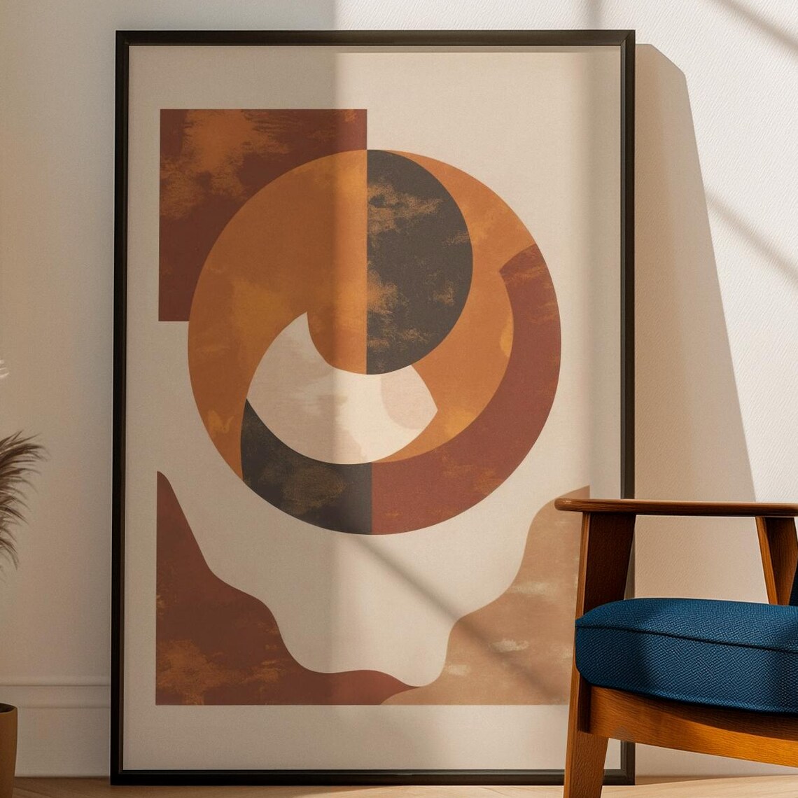 Modern Abstract Geometric Wall Art Terracotta Beige Minimalist Poster Mid Century Boho Decor