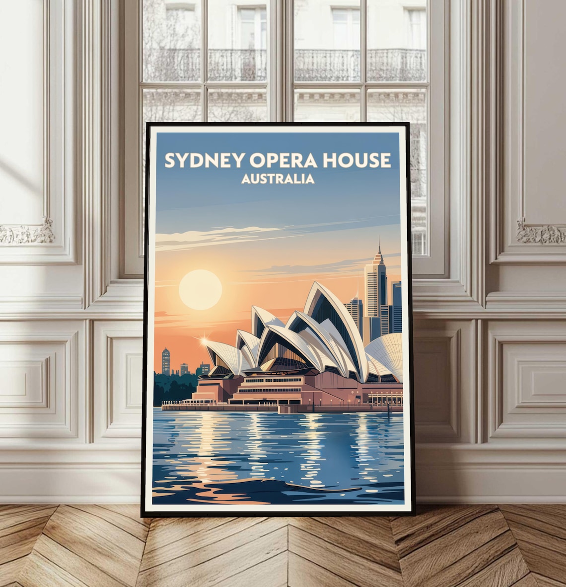 Sydney Opera House Australia Sunset Harbor Retro Travel Poster