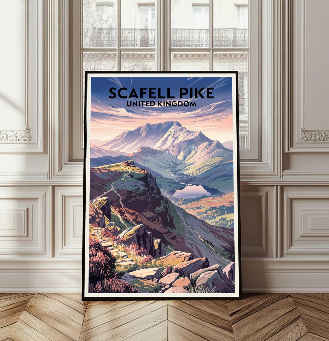 Scafell Pike Mountain United Kingdom Retro Travel Hiking Poster
