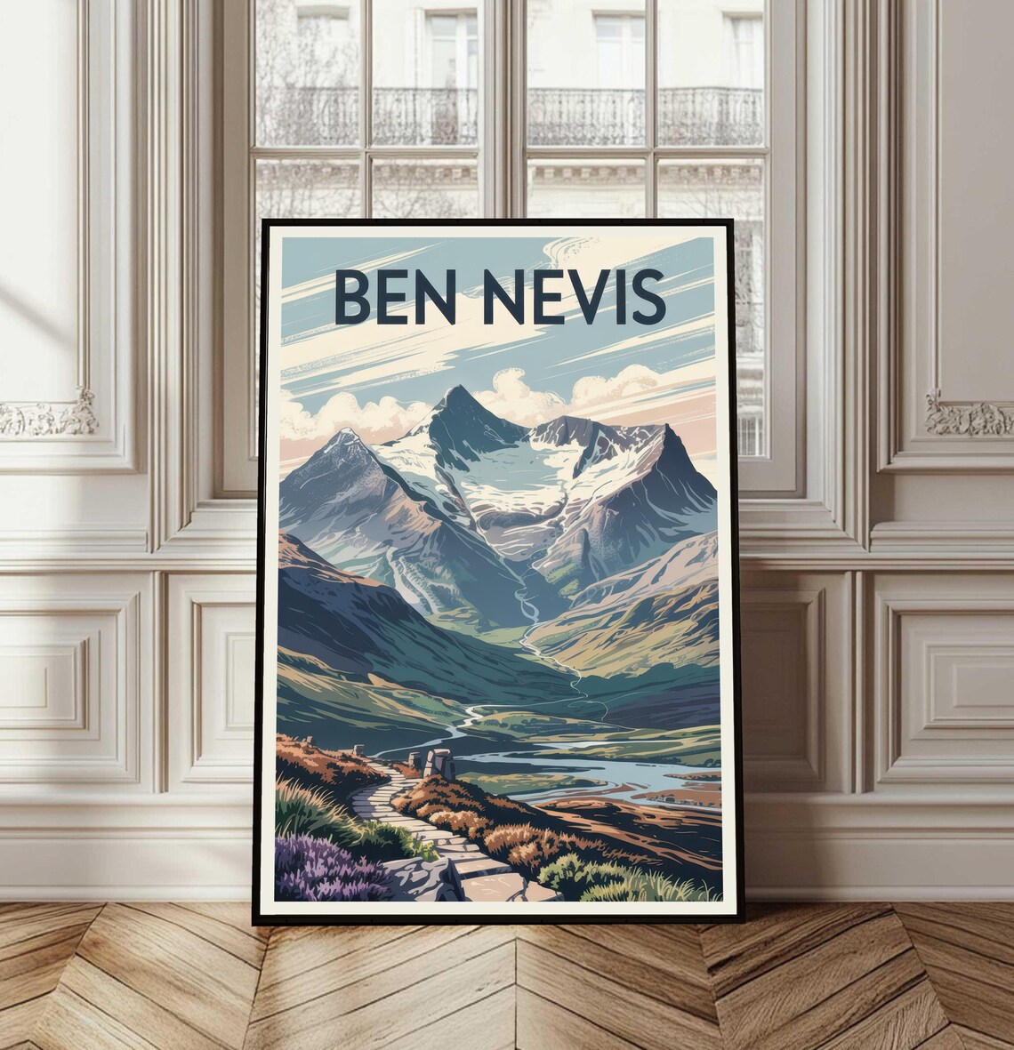 Ben Nevis Scotland Highland Trail Glen Vintage Travel Poster