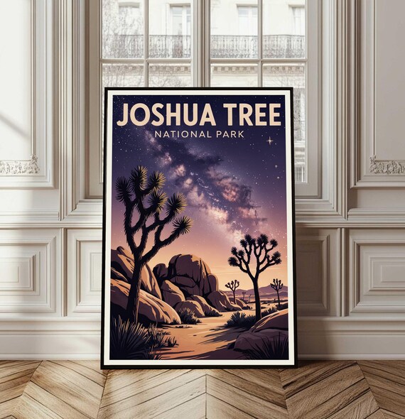 Joshua Tree National Park Night Sky Milky Way Desert Vintage Travel Poster