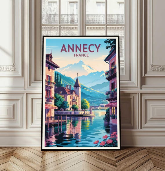 Annecy Poster Travel France Print Wall Art City Gift Lake Illustration