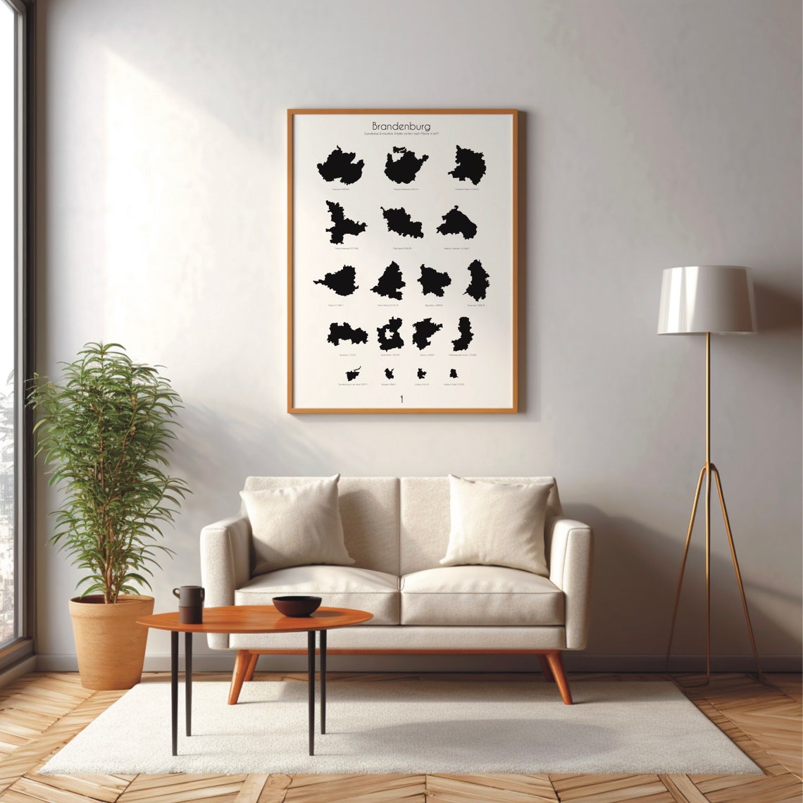 Brandenburg Districts And Cities Black Silhouette Map Art Poster - Image 3