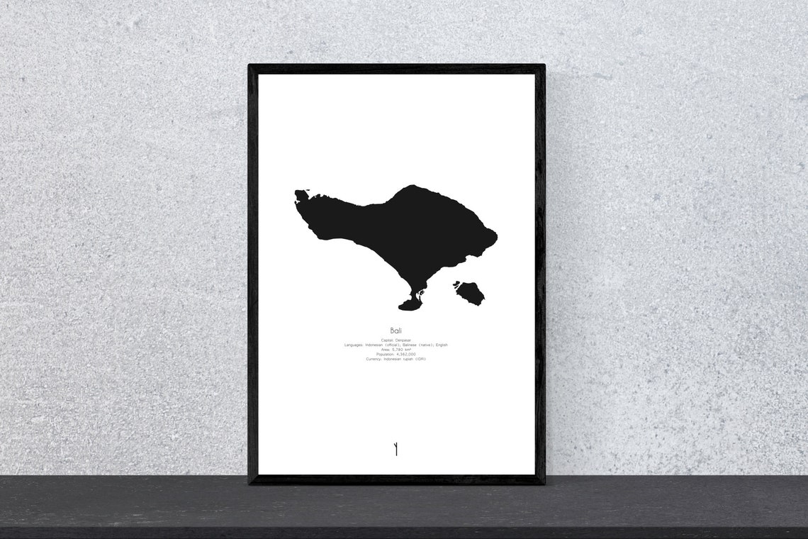 Bali Island Black Silhouette Minimalist Travel Map Art Poster