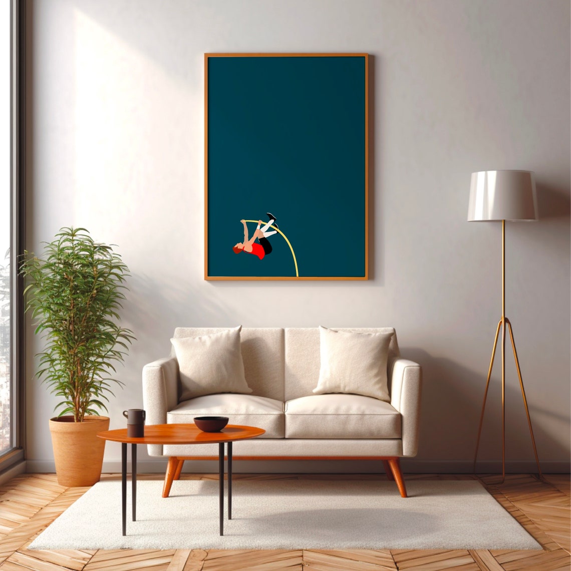 Pole Vaulter Mid Vault on Dark Teal Track and Field Art Poster - Image 3