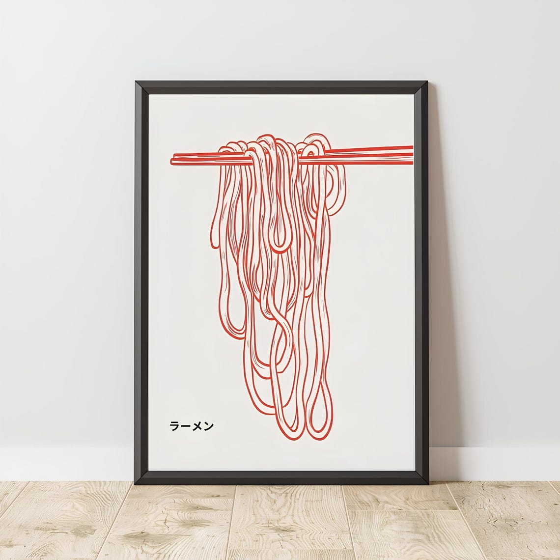 Red Ramen Noodle Chopsticks Minimalist Japanese Line Art Poster - Image 2