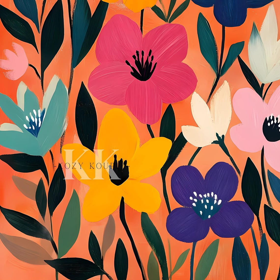 Maximalist Bold Floral Wildflowers Colorful Eclectic Wall Art - Image 3