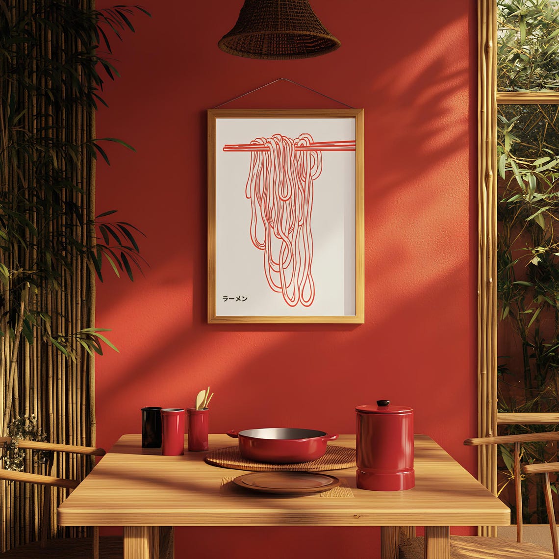 Red Ramen Noodle Chopsticks Minimalist Japanese Line Art Poster - Image 4
