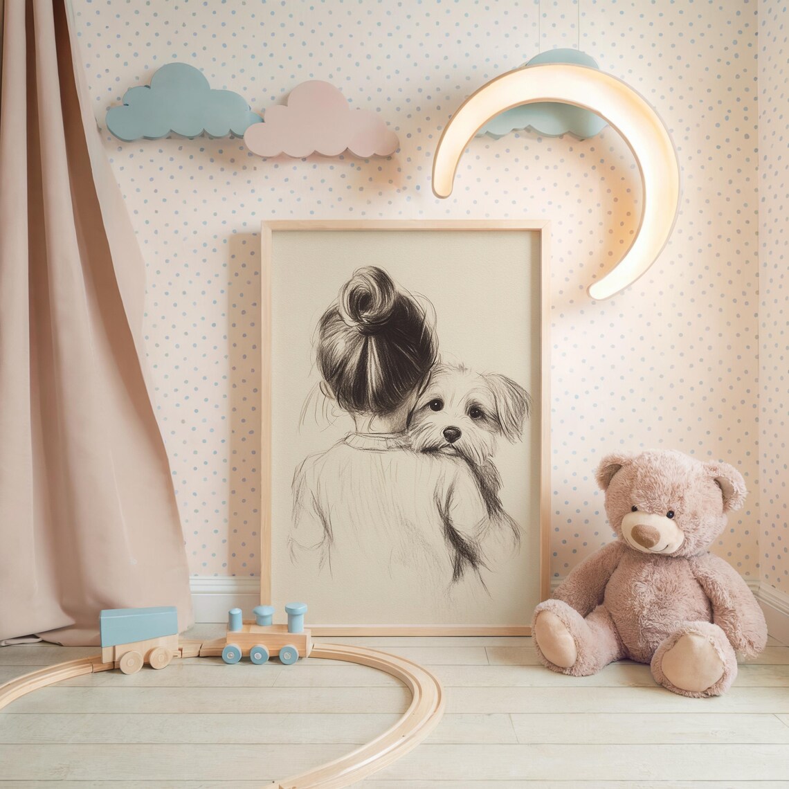 Girl and Dog Nursery Sketch Art Print - Image 4