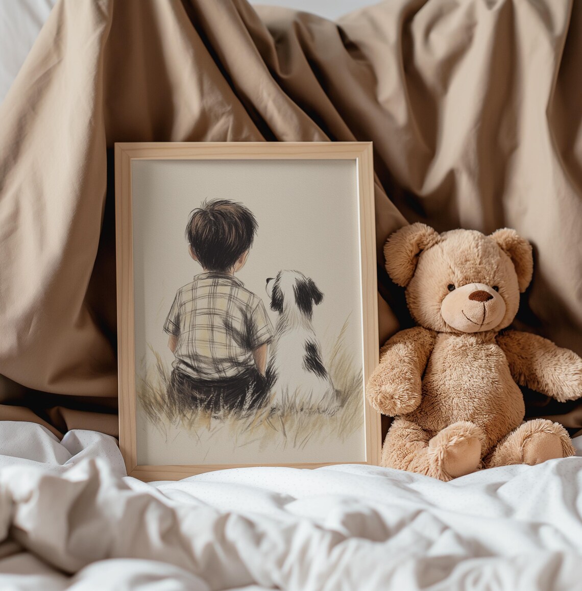 Boy and Dog Nursery Animal Sketch Art Print - Image 4