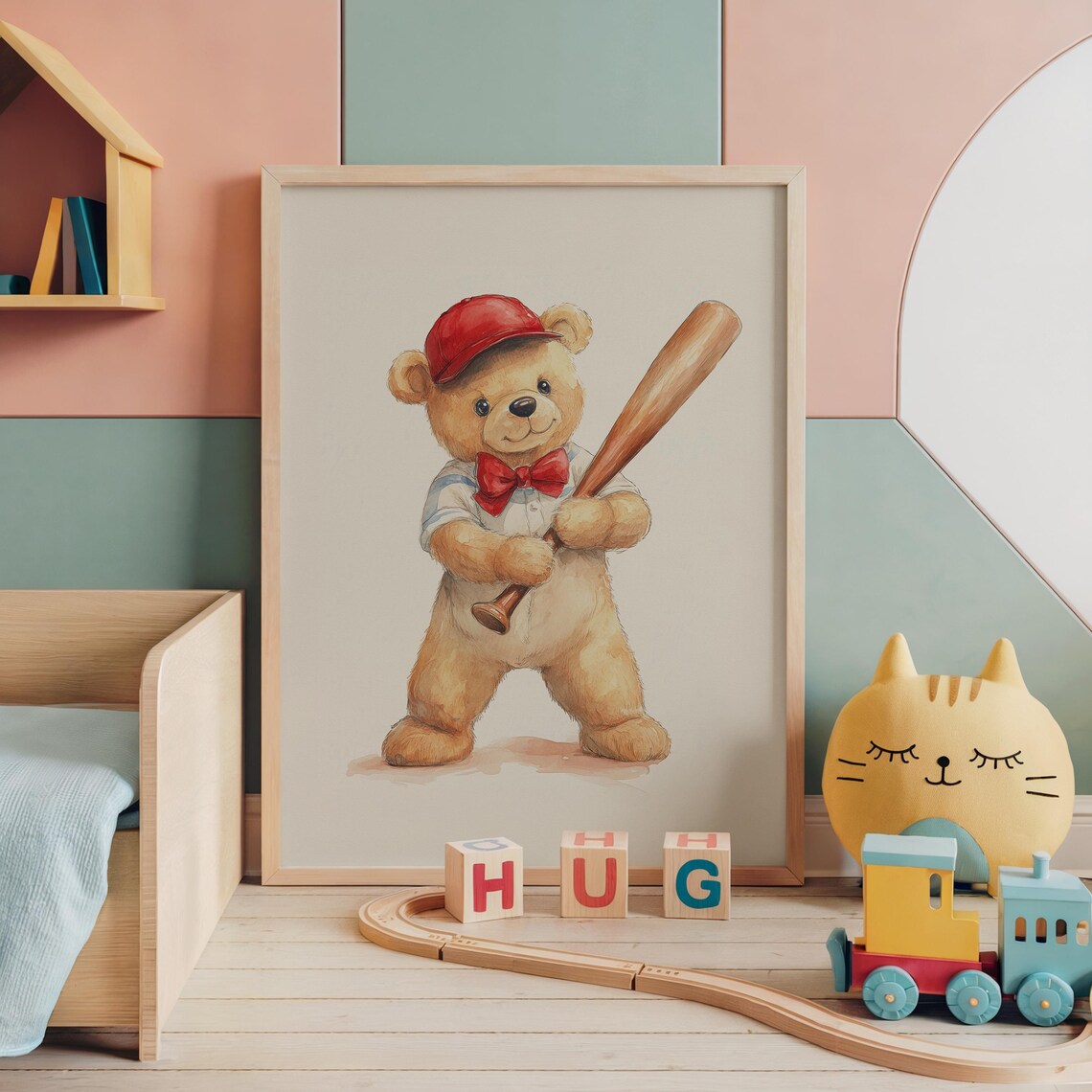 Nursery Teddy Bear Baseball Print Kids Room Wall Decor Sports Children Room Wall Art Toddler Animal Artwork Baby Room Art - Image 3