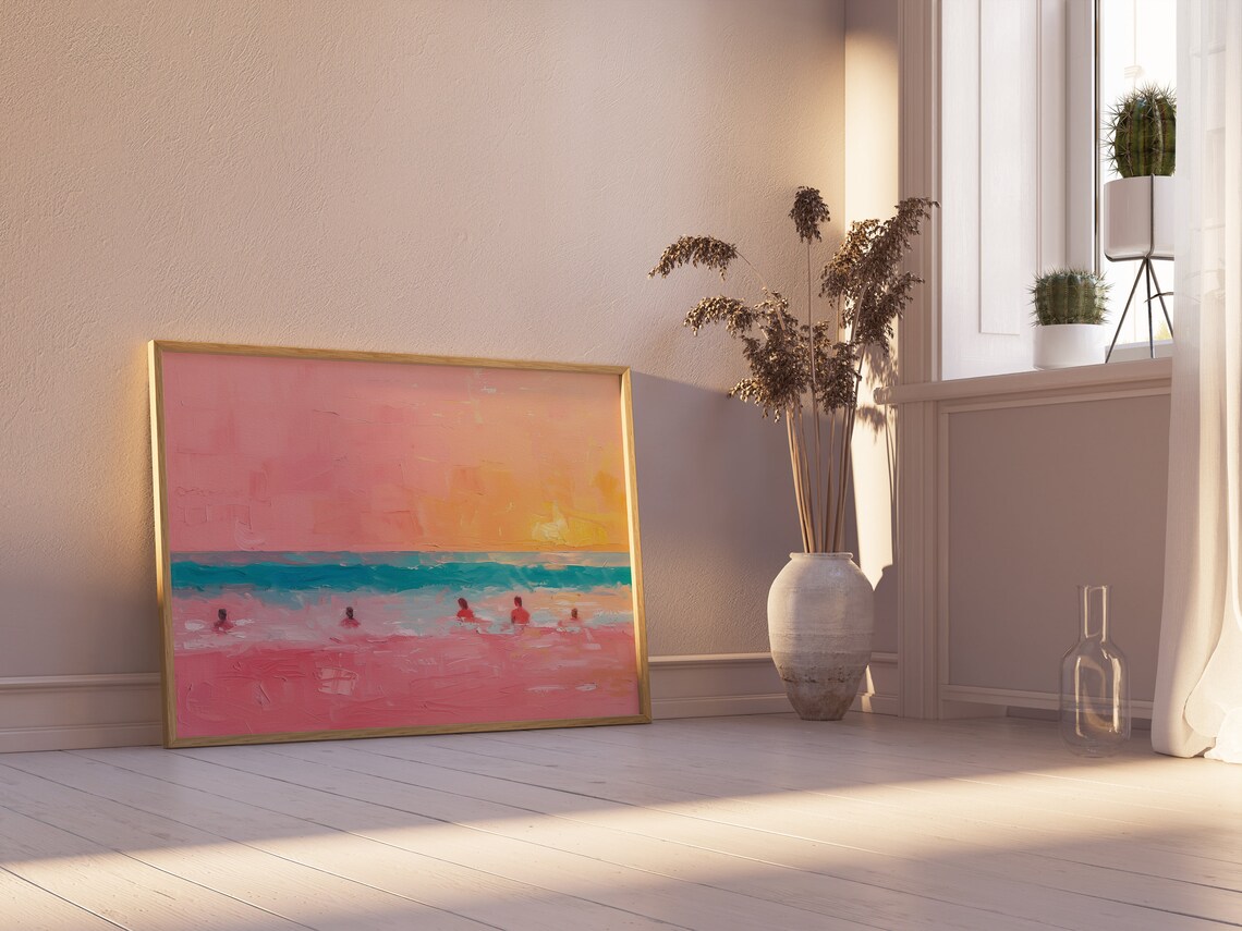 Tiny People Swimming At Sunset, Minimalist Art Print - Image 5