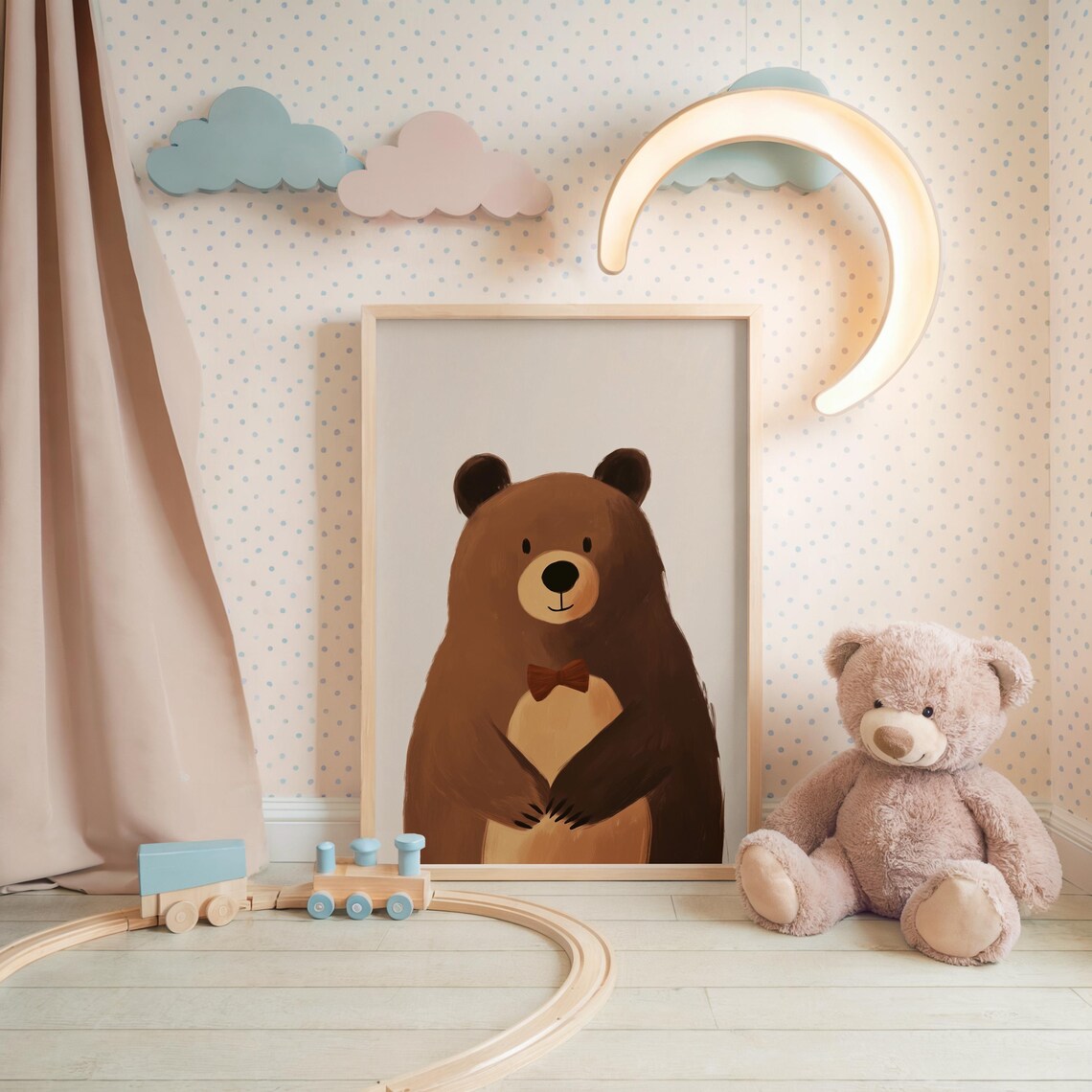 Nursery Bear With Bow, Woodland Animal Art Print - Image 5