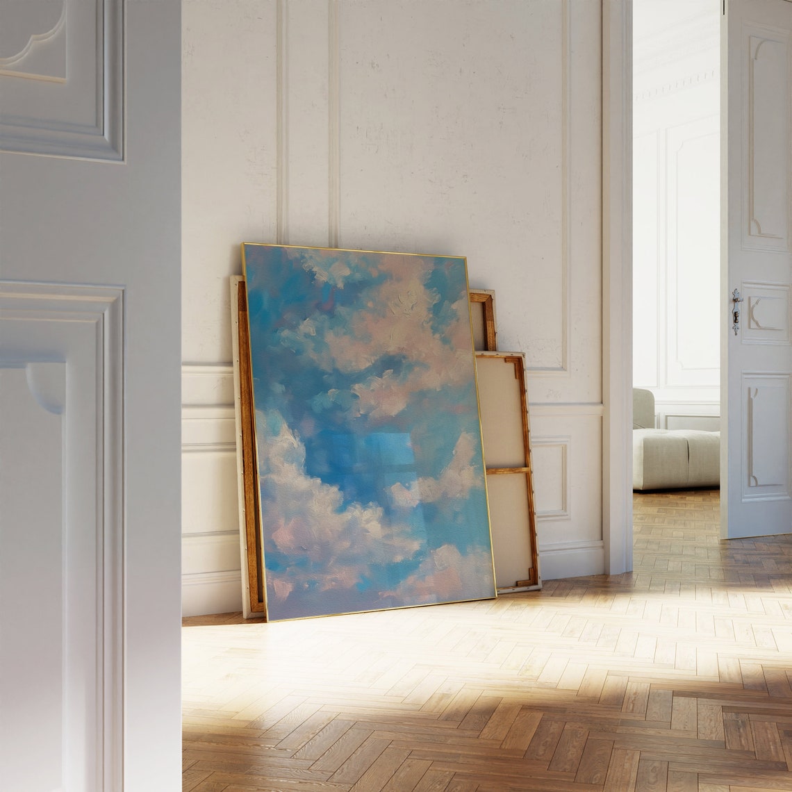 Pastel Blue Sky Painting Summer Poster Print Whimsical Clouds Decor Heaven Scenery Wall Art - Image 5