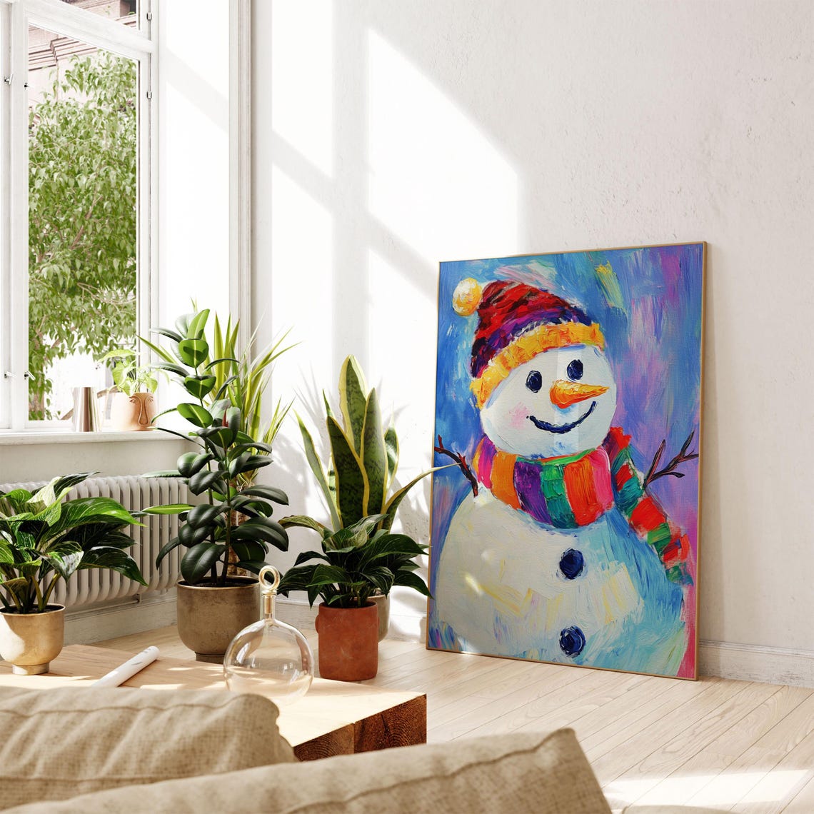 Cheerful Colorful Snowman Painting Rainbow Winter Holiday Poster - Image 2