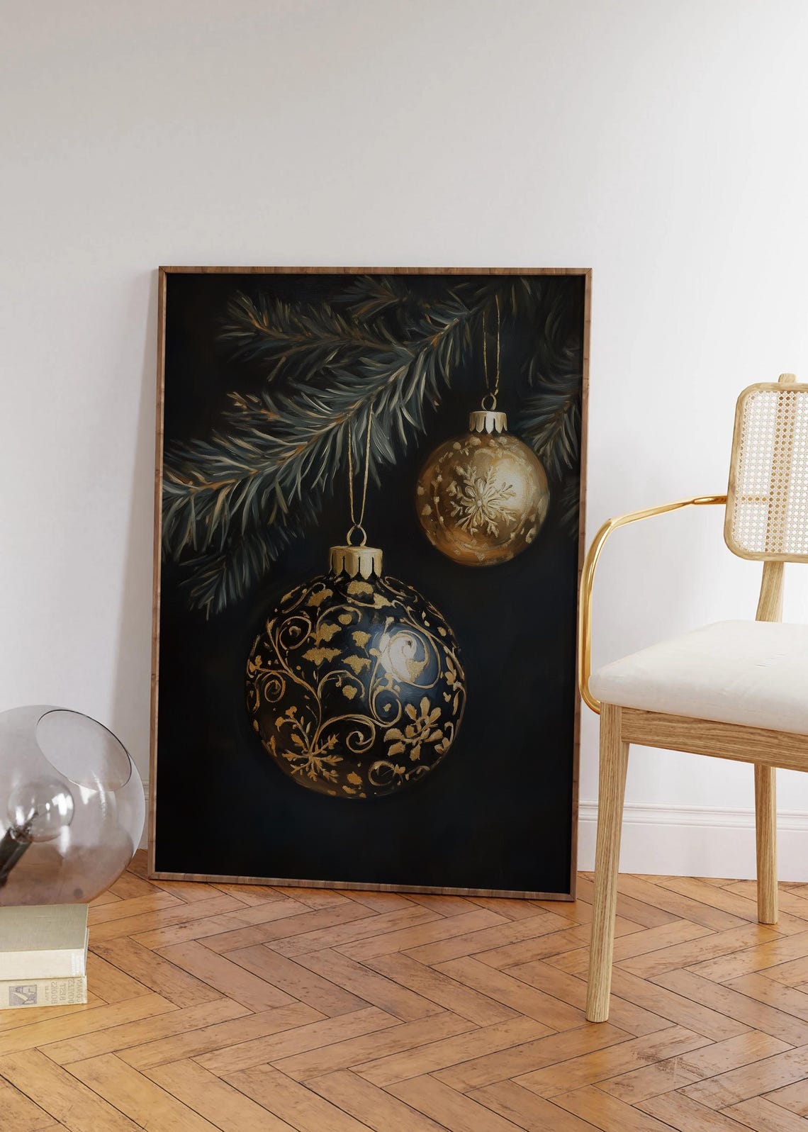 Vintage Black Gold Christmas Ornaments Dark Rustic Winter Decor Poster - Image 2