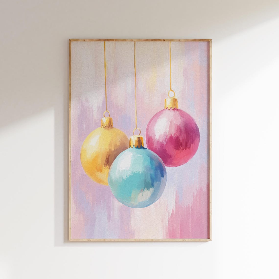 Colorful Christmas Ornaments Hanging Pastel Holiday Painting Print - Image 3