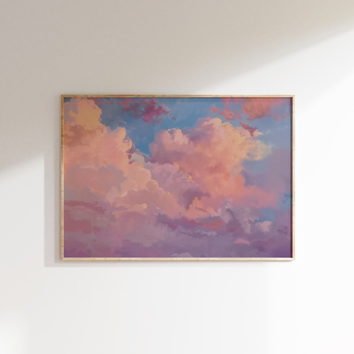Pastel Pink Clouds Painting Summer Sky Art Print - Image 3