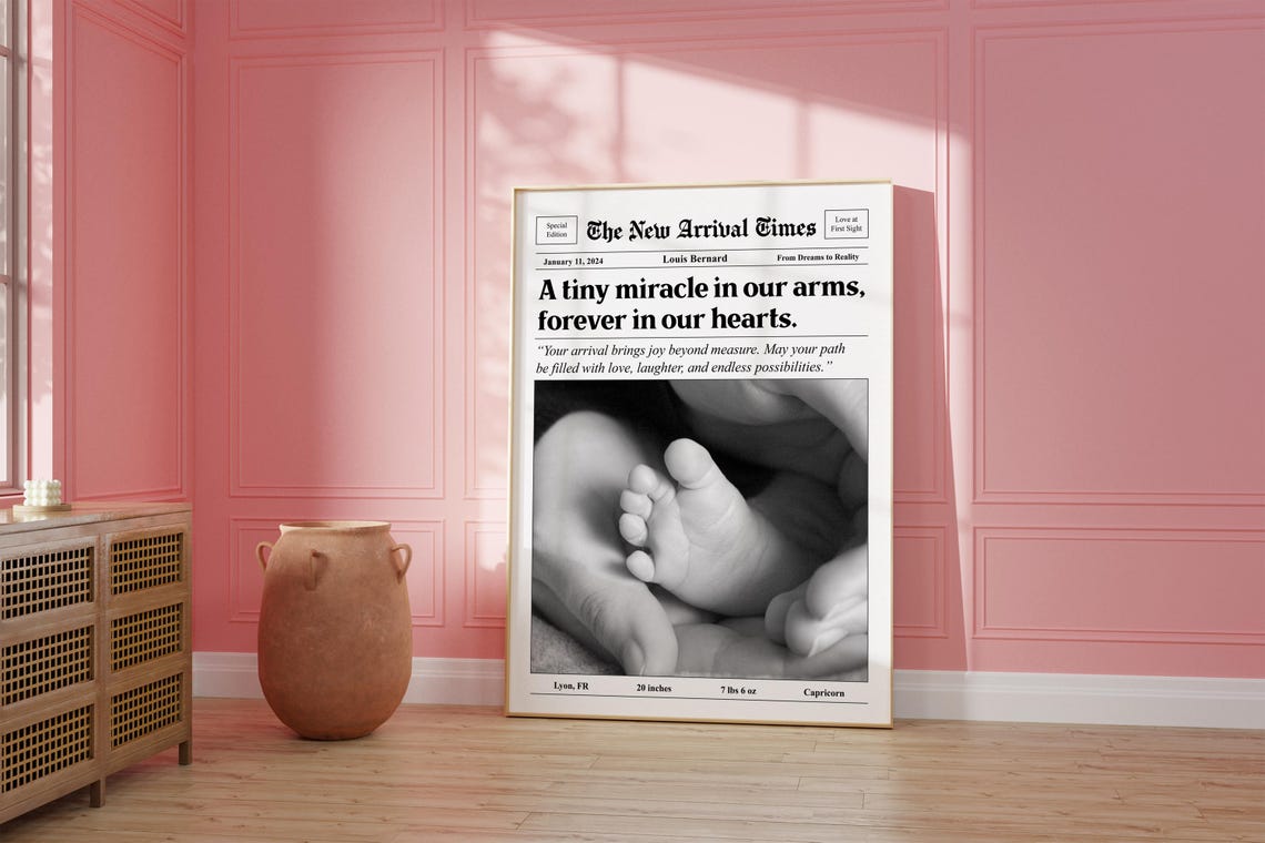 Personalized Baby Birth Stats Vintage Newspaper Announcement Poster - Image 3