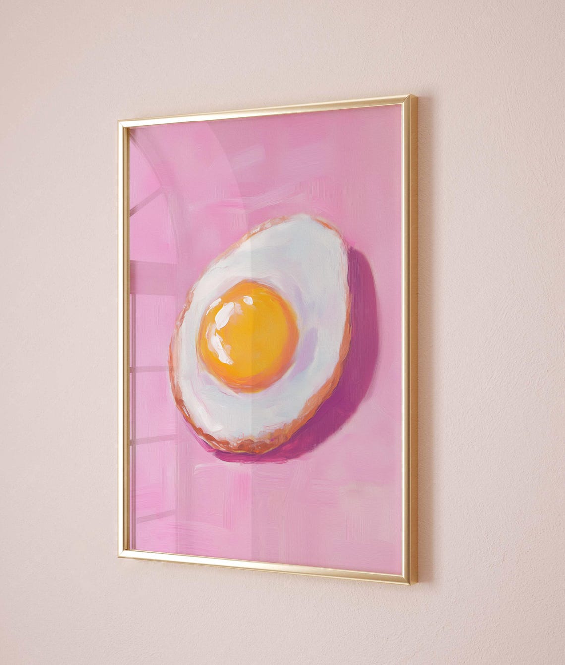 Fried Egg Pink Background Impasto Oil Painting Fun Kitchen Wall Poster - Image 2