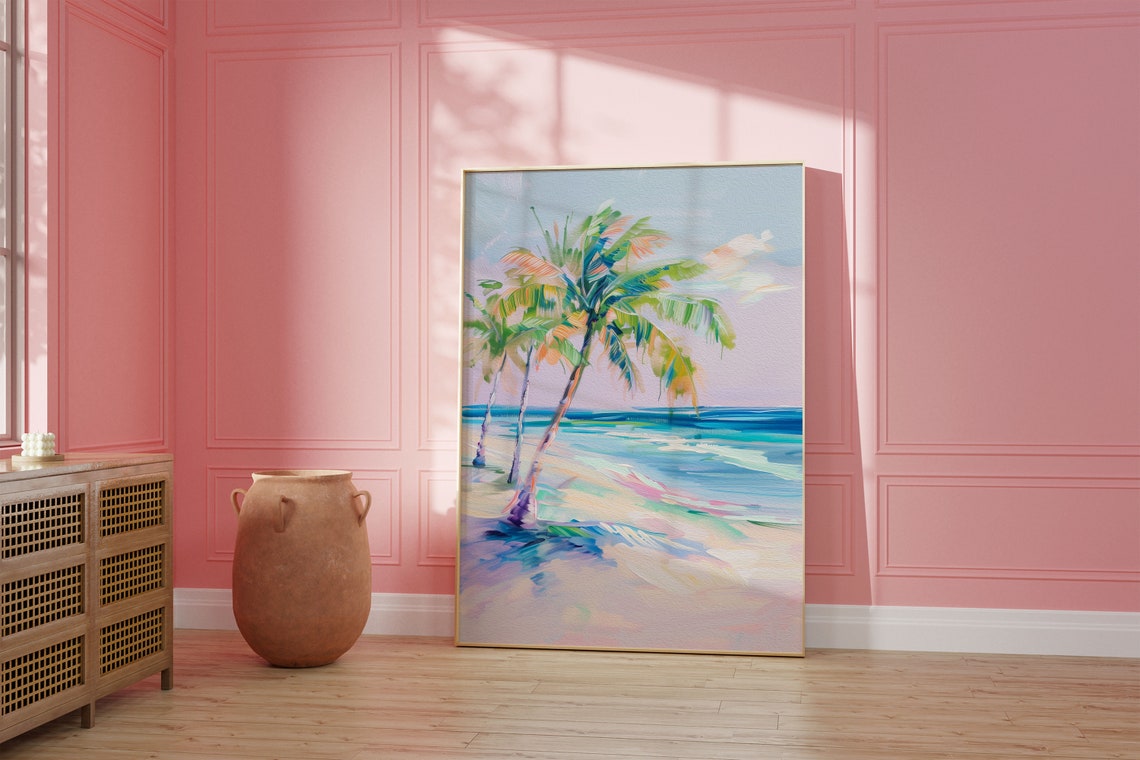 Pastel Palm Trees Tropical Beach Watercolor Coastal Decor Poster - Image 4