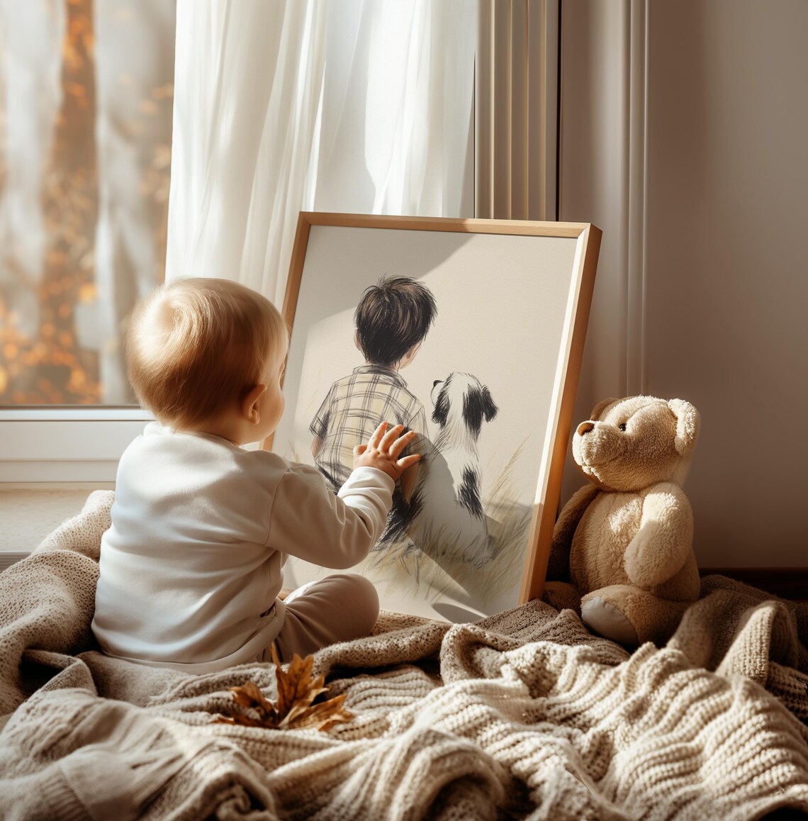 Boy and Dog Nursery Animal Sketch Art Print - Image 3