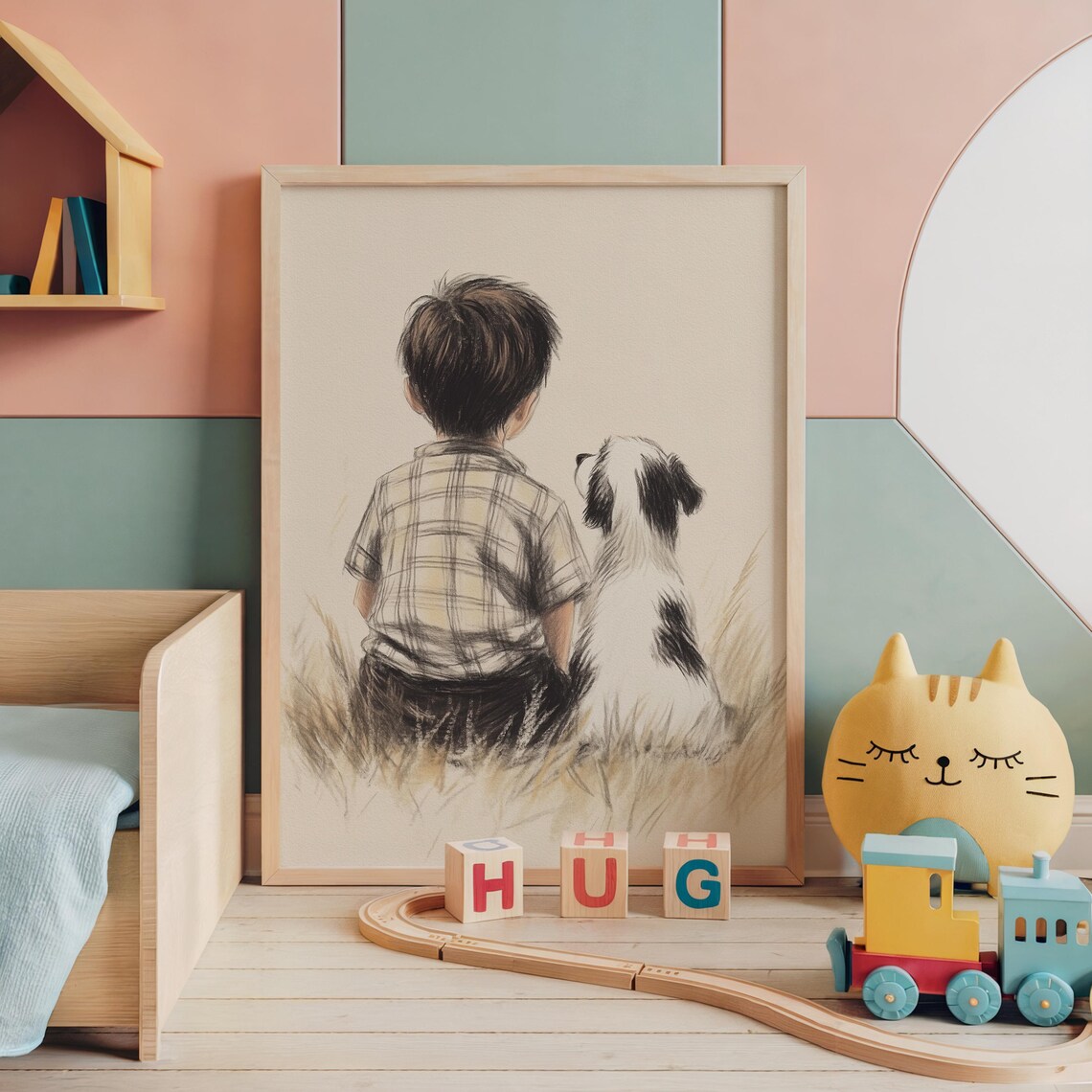 Boy and Dog Nursery Animal Sketch Art Print - Image 2