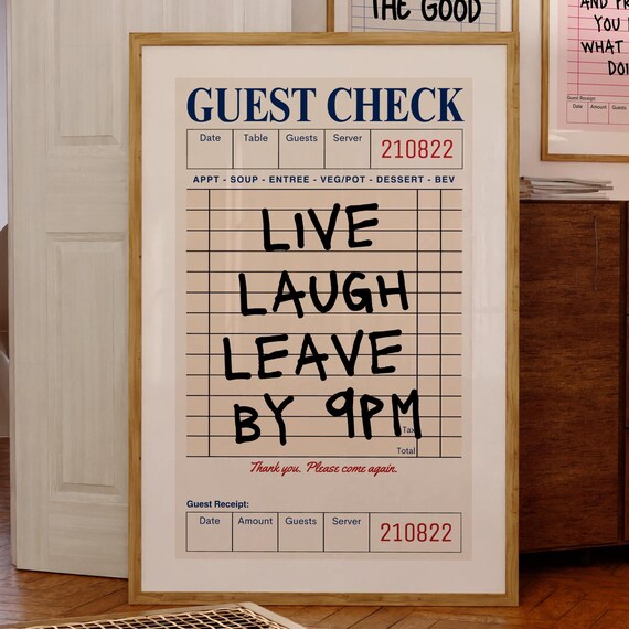 Retro Live Laugh Leave by 9PM Guest Check Funny Quote Wall Poster