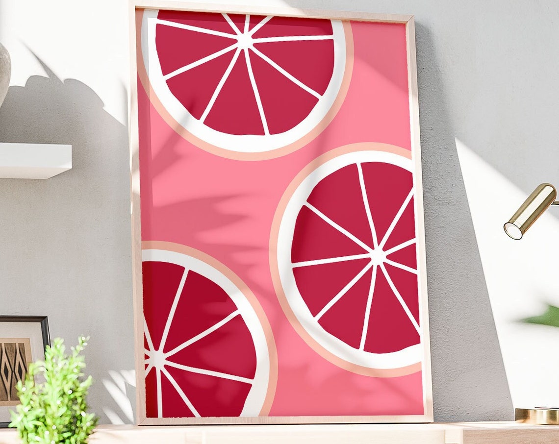 Pink Grapefruit Print Grapefruit Slice Wall Art Kitchen Print Modern Boho Print Fruit Wall Art Kitchen Decor Instant
