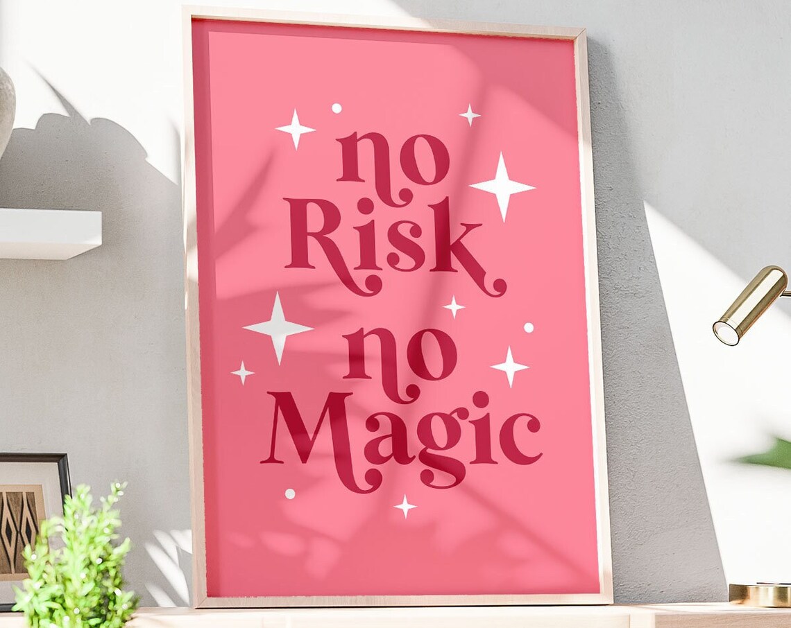 No Risk No Magic Pink Retro Sparkle Inspirational Manifest Poster