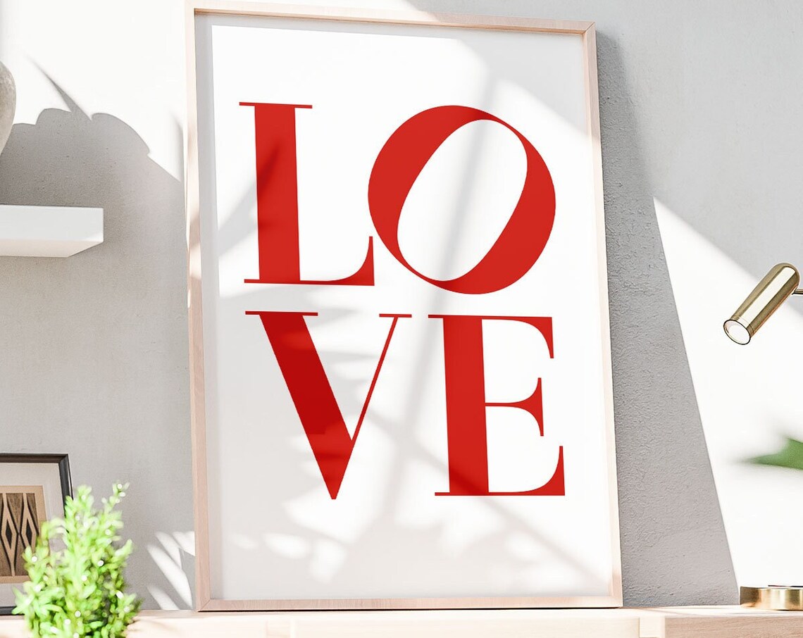 Love Red Serif Typography Minimal Bold Modern White Bedroom Poster