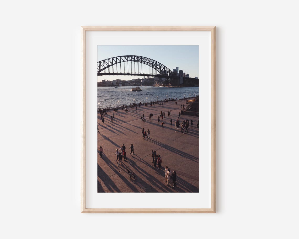 Sydney Harbour Bridge Sunset Crowd Waterfront Photography Print