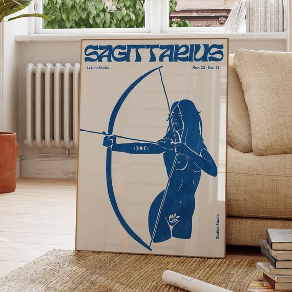 Blue Retro Sagittarius Wall Art Posterprintable Artminimalist Trendy Astrology Artsagittariusart Print Downloadzodiac
